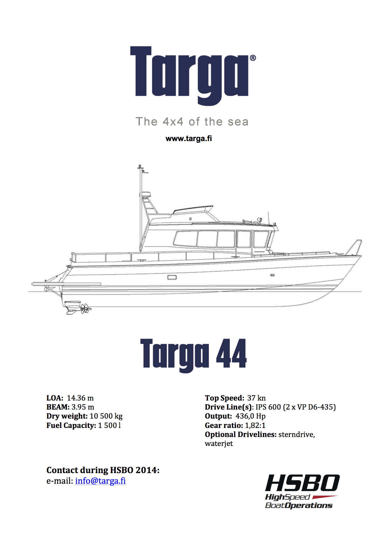 TARGA 44-Volvo Boat Display Sheet